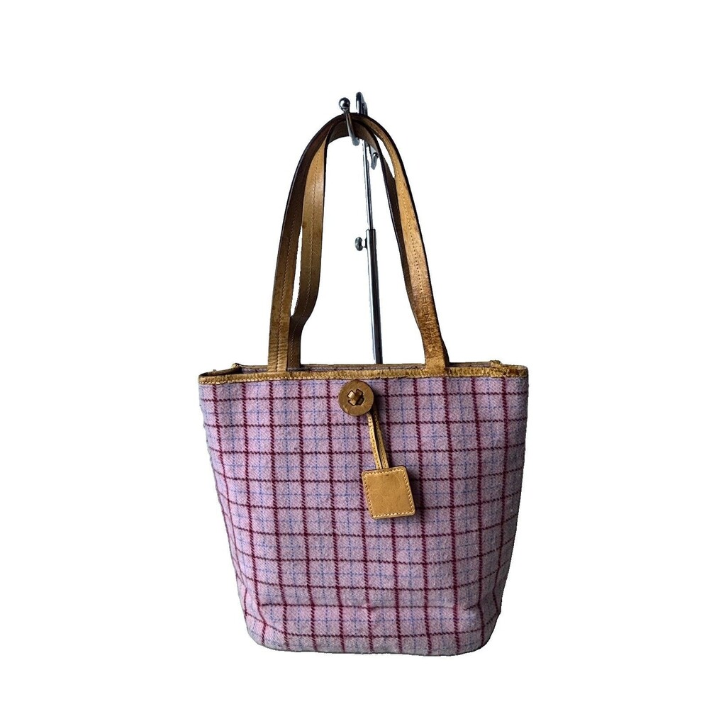 FION Young Plaid Tweed Leather Shoulder Bag Designer Handbag Purse Tote Wool